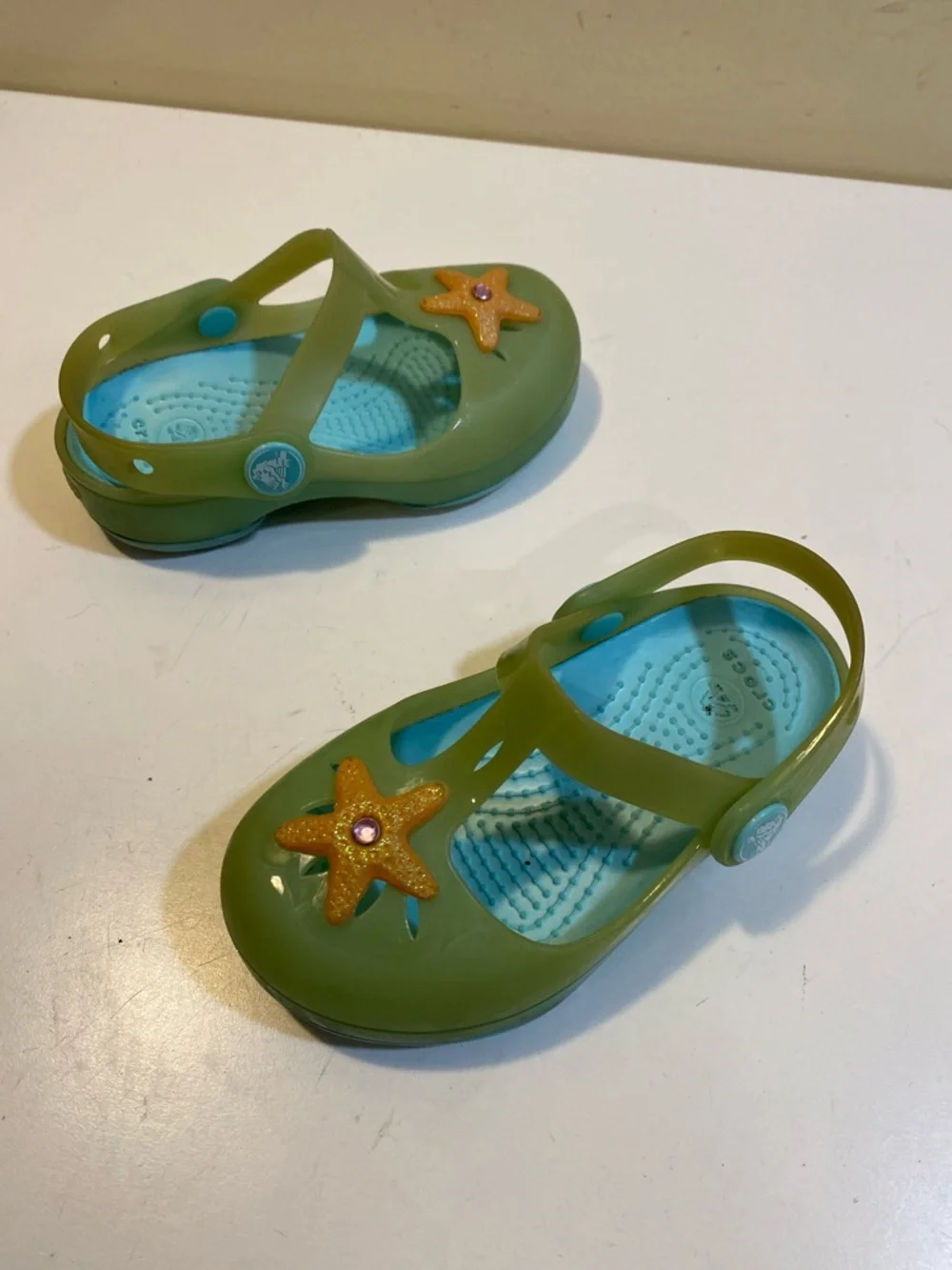 CROCS Isabella Toodlee Girls Green Starfish Clog Sandals C8